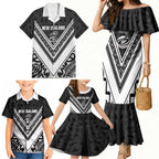 New Zealand Silver Fern Rugby Custom Family Matching Mermaid Dress and Hawaiian Shirt Go Wheel Kiwi Maori Pattern