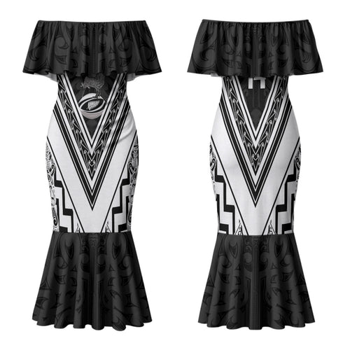 New Zealand Silver Fern Rugby Custom Family Matching Mermaid Dress and Hawaiian Shirt Go Wheel Kiwi Maori Pattern