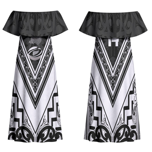New Zealand Silver Fern Rugby Custom Family Matching Off Shoulder Maxi Dress and Hawaiian Shirt Go Wheel Kiwi Maori Pattern