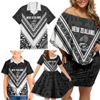 New Zealand Silver Fern Rugby Custom Family Matching Off Shoulder Short Dress and Hawaiian Shirt Go Wheel Kiwi Maori Pattern