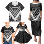 New Zealand Silver Fern Rugby Custom Family Matching Puletasi and Hawaiian Shirt Go Wheel Kiwi Maori Pattern