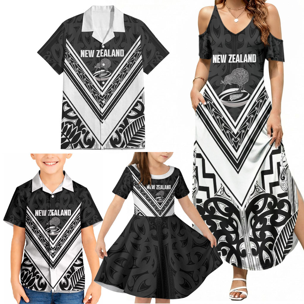 New Zealand Silver Fern Rugby Custom Family Matching Summer Maxi Dress and Hawaiian Shirt Go Wheel Kiwi Maori Pattern