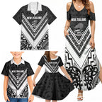New Zealand Silver Fern Rugby Custom Family Matching Summer Maxi Dress and Hawaiian Shirt Go Wheel Kiwi Maori Pattern