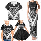 New Zealand Silver Fern Rugby Custom Family Matching Tank Maxi Dress and Hawaiian Shirt Go Wheel Kiwi Maori Pattern