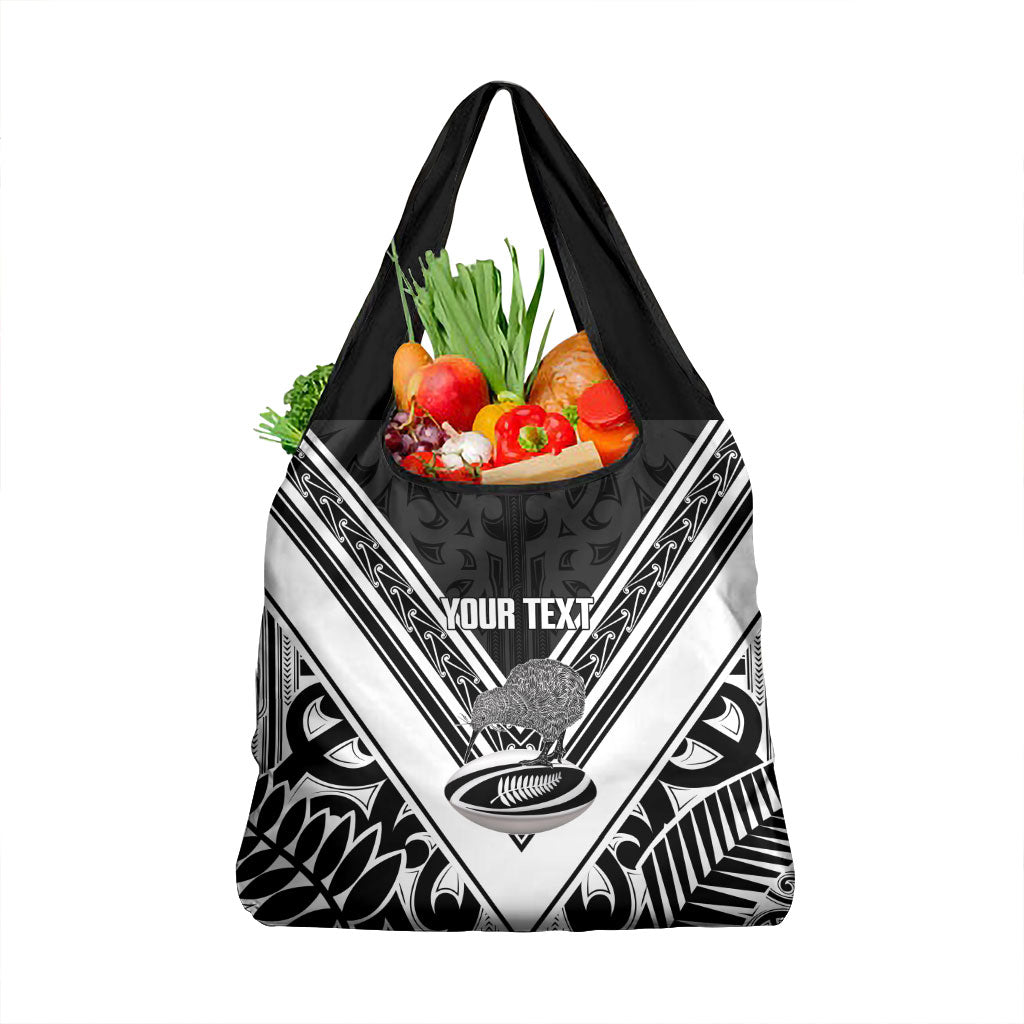 New Zealand Silver Fern Rugby Custom Grocery Bag Go Wheel Kiwi Maori Pattern