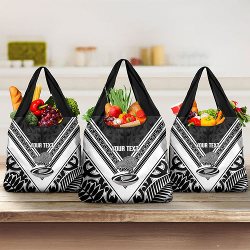 New Zealand Silver Fern Rugby Custom Grocery Bag Go Wheel Kiwi Maori Pattern