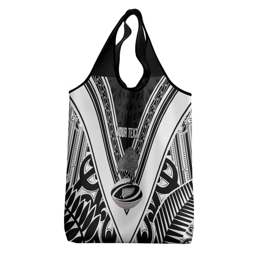 New Zealand Silver Fern Rugby Custom Grocery Bag Go Wheel Kiwi Maori Pattern