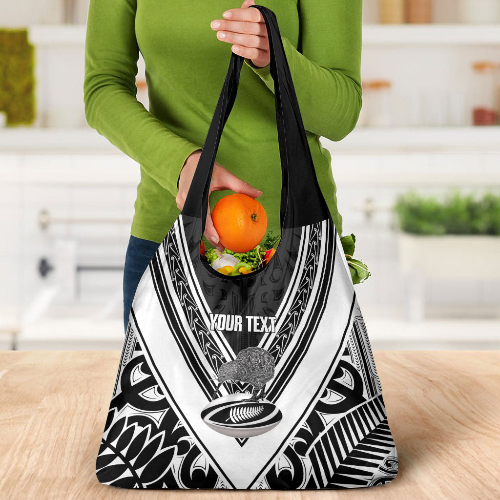 New Zealand Silver Fern Rugby Custom Grocery Bag Go Wheel Kiwi Maori Pattern