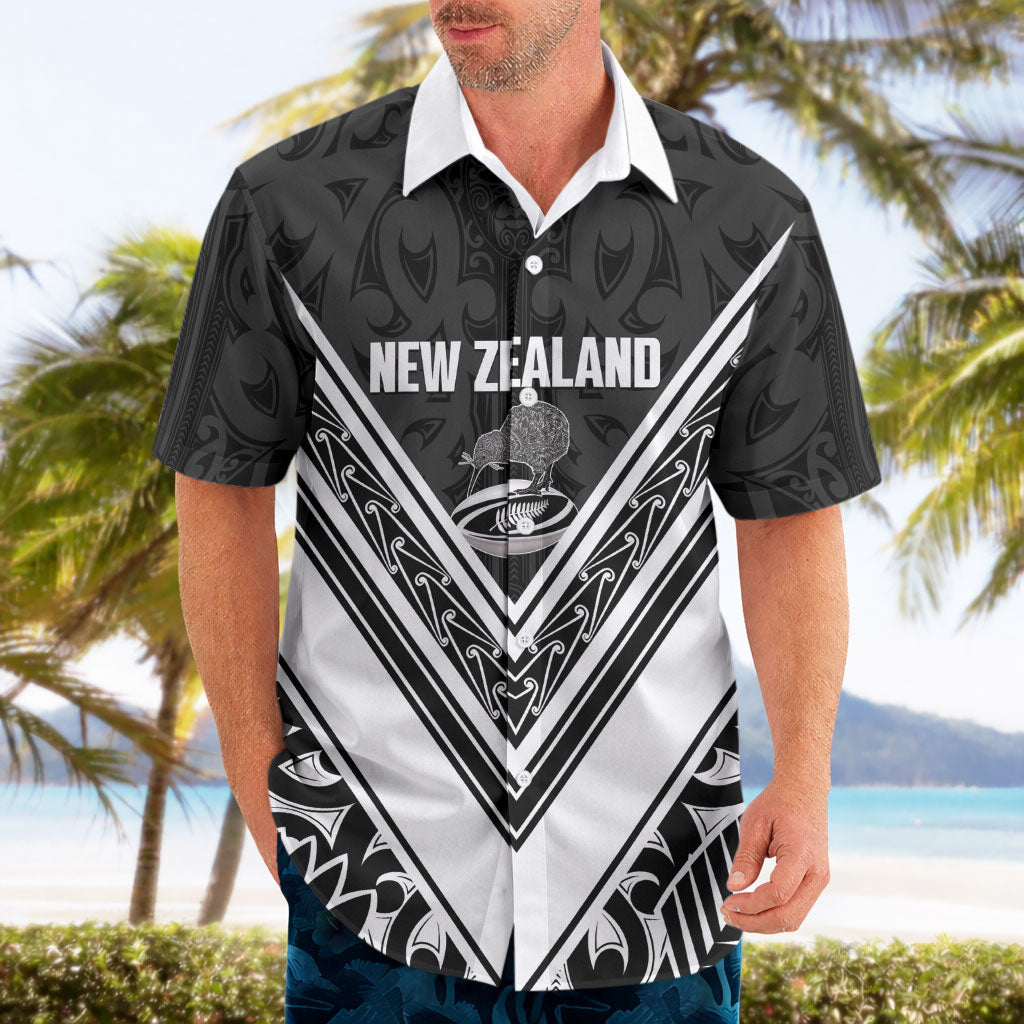 New Zealand Silver Fern Rugby Custom Hawaiian Shirt Go Wheel Kiwi Maori Pattern