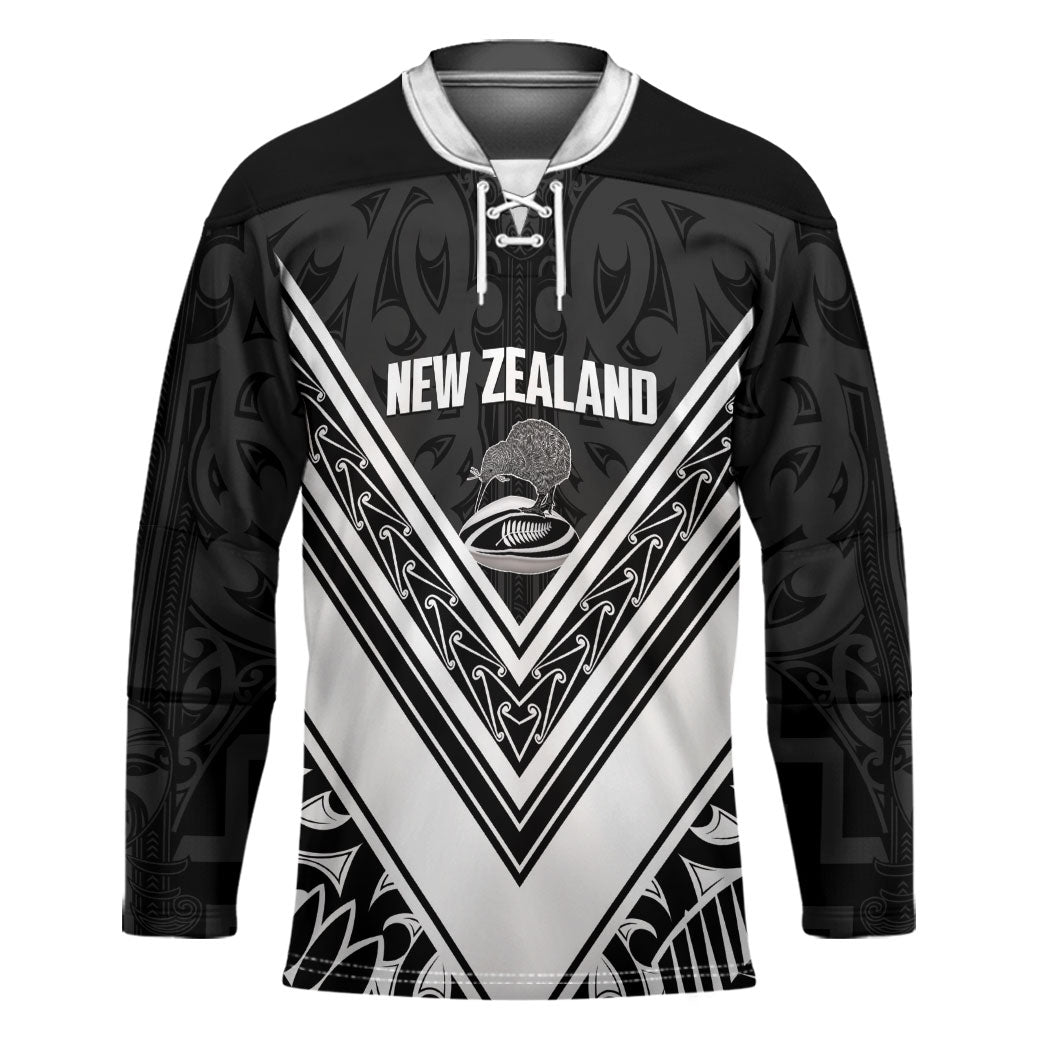 New Zealand Silver Fern Rugby Custom Hockey Jersey Go Wheel Kiwi Maori Pattern