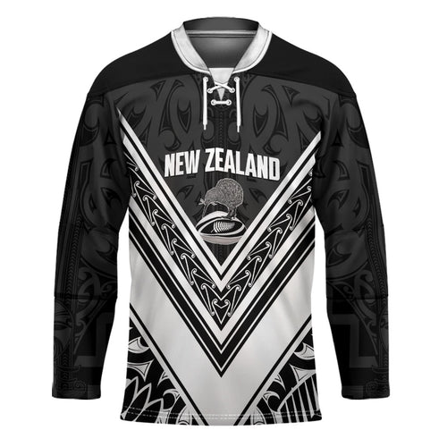 New Zealand Silver Fern Rugby Custom Hockey Jersey Go Wheel Kiwi Maori Pattern