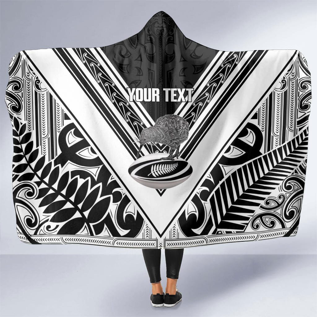 New Zealand Silver Fern Rugby Custom Hooded Blanket Go Wheel Kiwi Maori Pattern