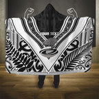 New Zealand Silver Fern Rugby Custom Hooded Blanket Go Wheel Kiwi Maori Pattern