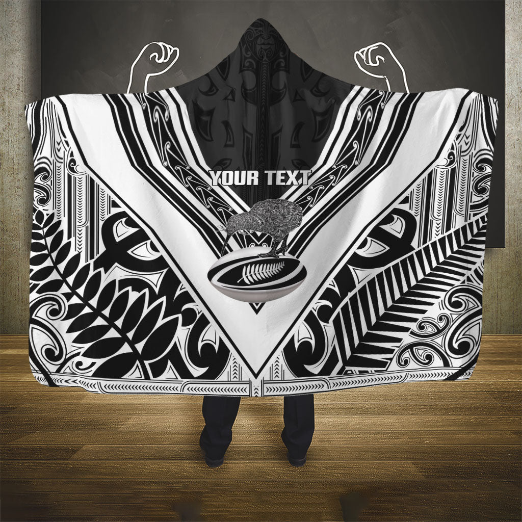 New Zealand Silver Fern Rugby Custom Hooded Blanket Go Wheel Kiwi Maori Pattern