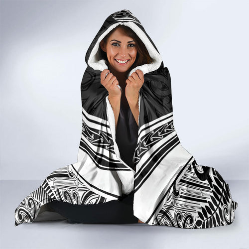 New Zealand Silver Fern Rugby Custom Hooded Blanket Go Wheel Kiwi Maori Pattern