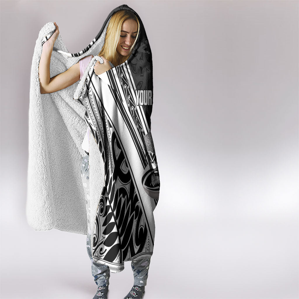 New Zealand Silver Fern Rugby Custom Hooded Blanket Go Wheel Kiwi Maori Pattern