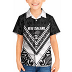 New Zealand Silver Fern Rugby Custom Kid Hawaiian Shirt Go Wheel Kiwi Maori Pattern