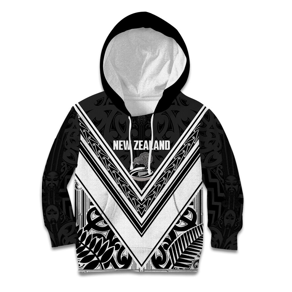 New Zealand Silver Fern Rugby Custom Kid Hoodie Go Wheel Kiwi Maori Pattern