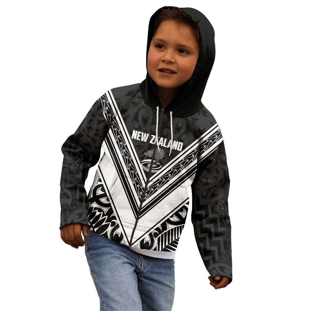 New Zealand Silver Fern Rugby Custom Kid Hoodie Go Wheel Kiwi Maori Pattern