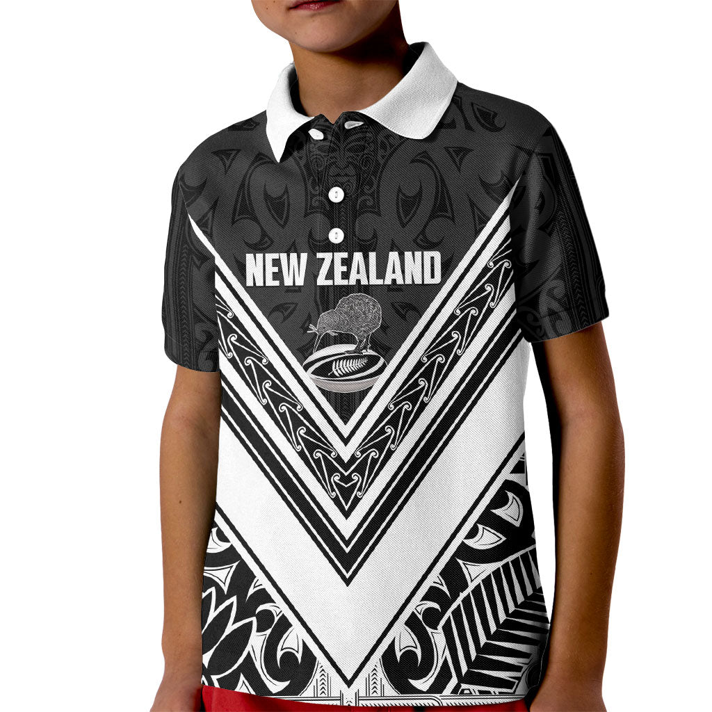 New Zealand Silver Fern Rugby Custom Kid Polo Shirt Go Wheel Kiwi Maori Pattern