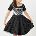 New Zealand Silver Fern Rugby Custom Kid Short Sleeve Dress Go Wheel Kiwi Maori Pattern
