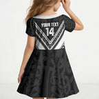 New Zealand Silver Fern Rugby Custom Kid Short Sleeve Dress Go Wheel Kiwi Maori Pattern