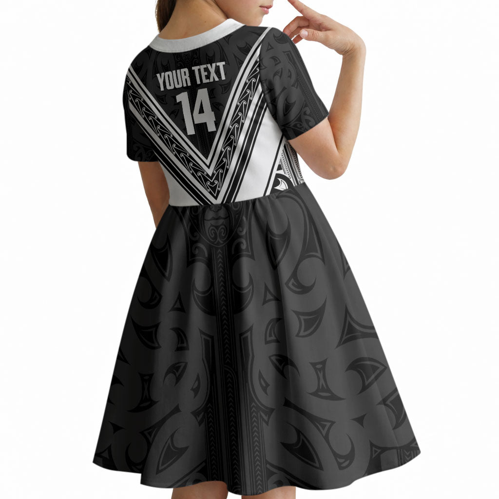 New Zealand Silver Fern Rugby Custom Kid Short Sleeve Dress Go Wheel Kiwi Maori Pattern