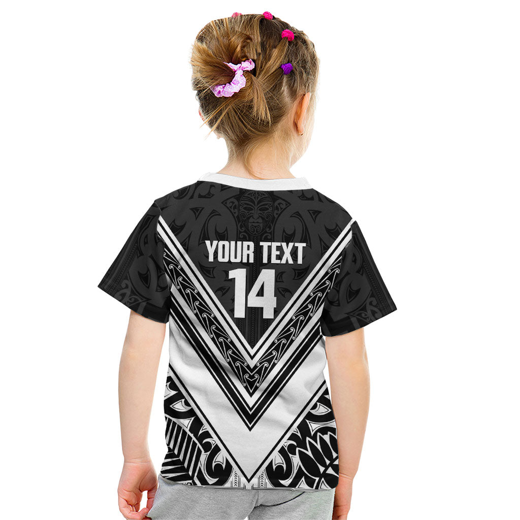 New Zealand Silver Fern Rugby Custom Kid T Shirt Go Wheel Kiwi Maori Pattern