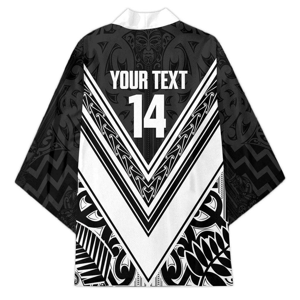 New Zealand Silver Fern Rugby Custom Kimono Go Wheel Kiwi Maori Pattern