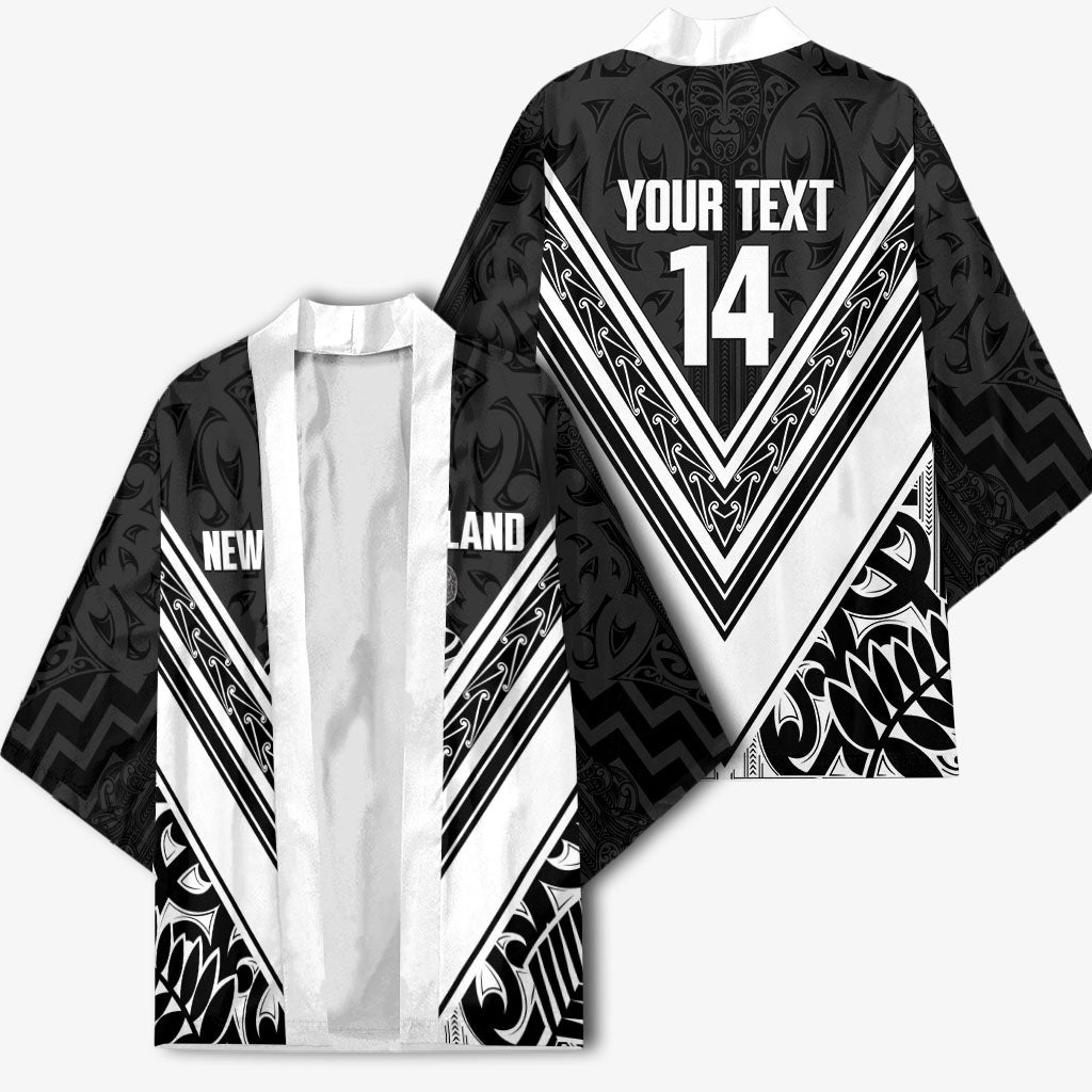 New Zealand Silver Fern Rugby Custom Kimono Go Wheel Kiwi Maori Pattern