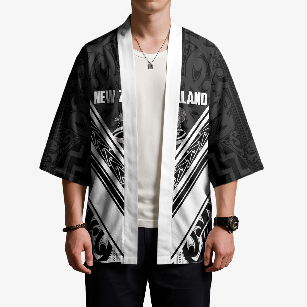 New Zealand Silver Fern Rugby Custom Kimono Go Wheel Kiwi Maori Pattern