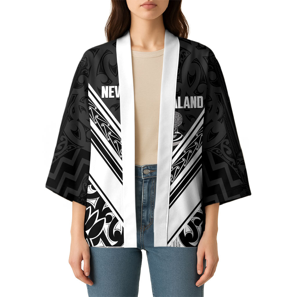 New Zealand Silver Fern Rugby Custom Kimono Go Wheel Kiwi Maori Pattern