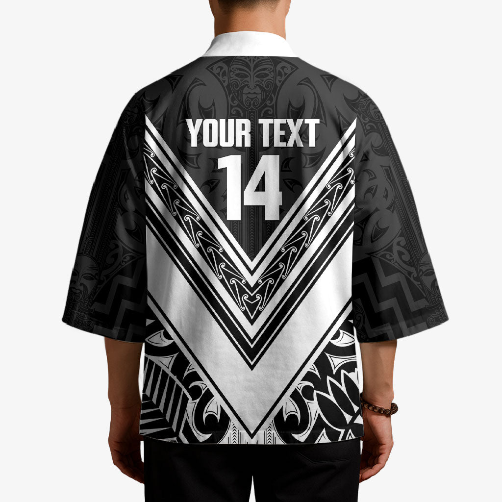 New Zealand Silver Fern Rugby Custom Kimono Go Wheel Kiwi Maori Pattern