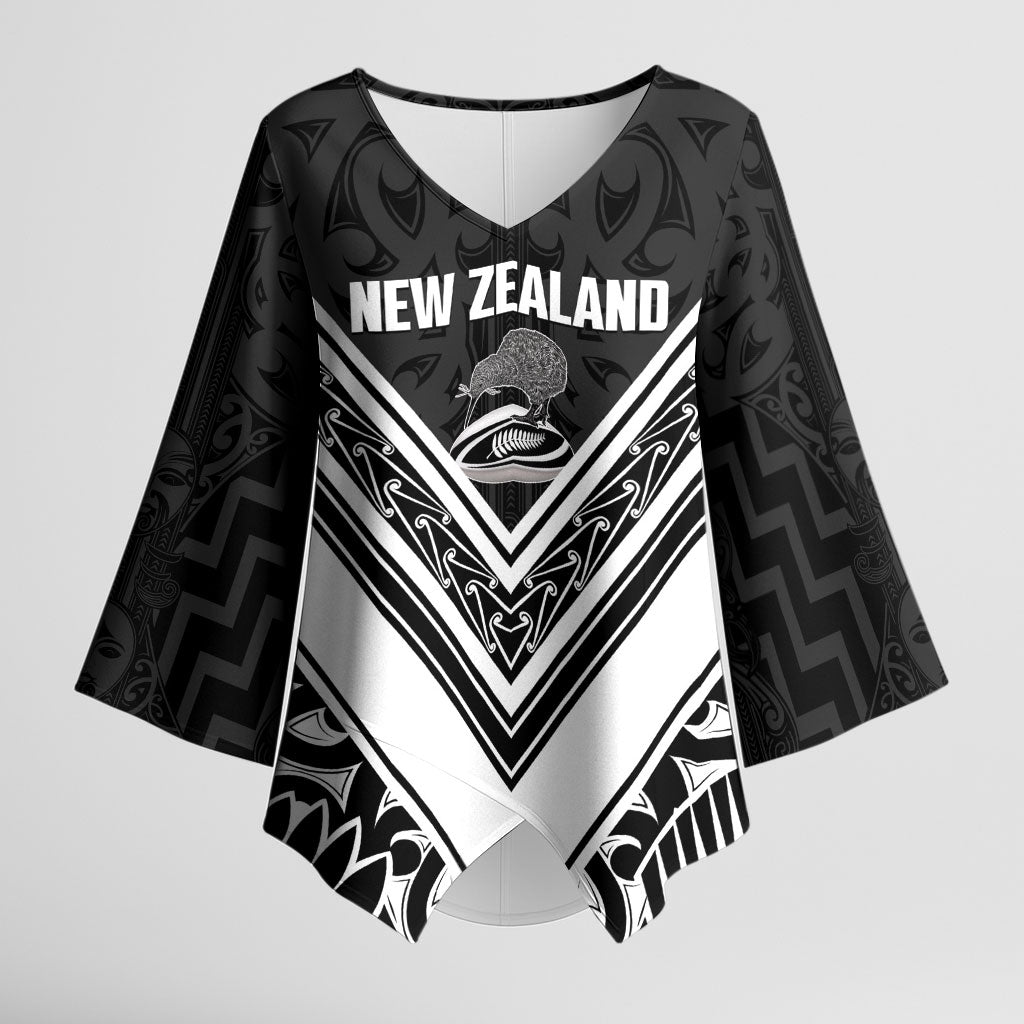 New Zealand Silver Fern Rugby Custom Kimono Sleeve Blouse Go Wheel Kiwi Maori Pattern