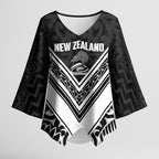 New Zealand Silver Fern Rugby Custom Kimono Sleeve Blouse Go Wheel Kiwi Maori Pattern