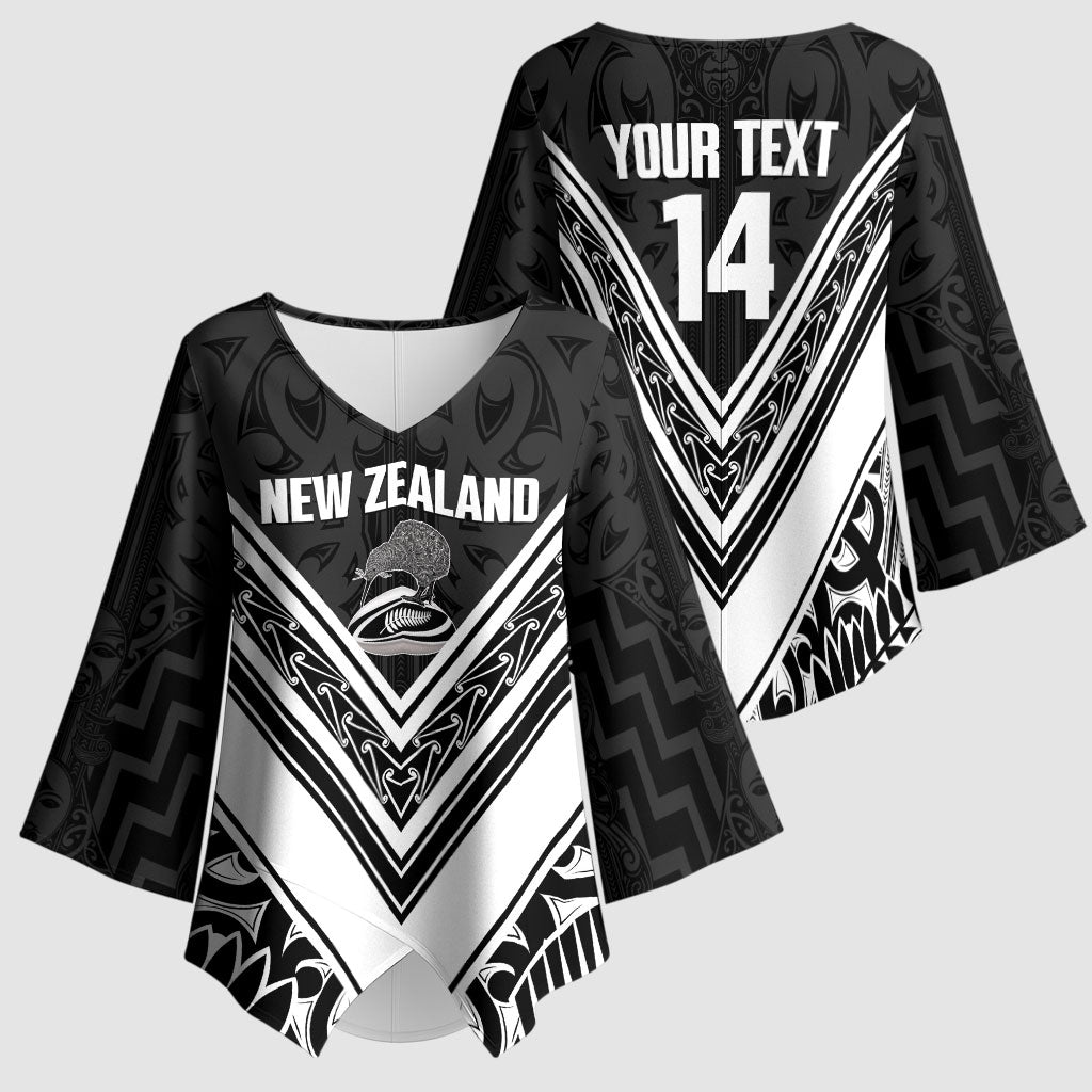 New Zealand Silver Fern Rugby Custom Kimono Sleeve Blouse Go Wheel Kiwi Maori Pattern