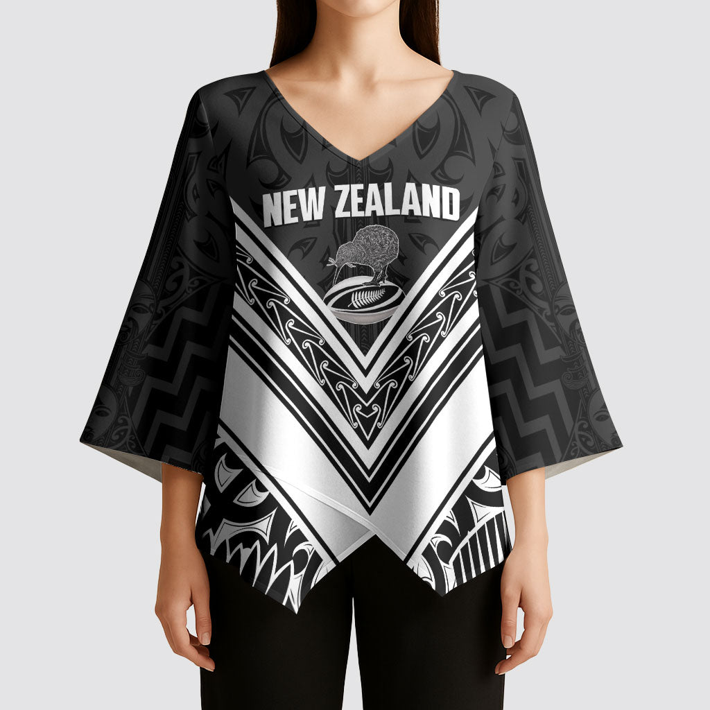 New Zealand Silver Fern Rugby Custom Kimono Sleeve Blouse Go Wheel Kiwi Maori Pattern