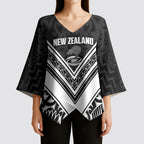 New Zealand Silver Fern Rugby Custom Kimono Sleeve Blouse Go Wheel Kiwi Maori Pattern