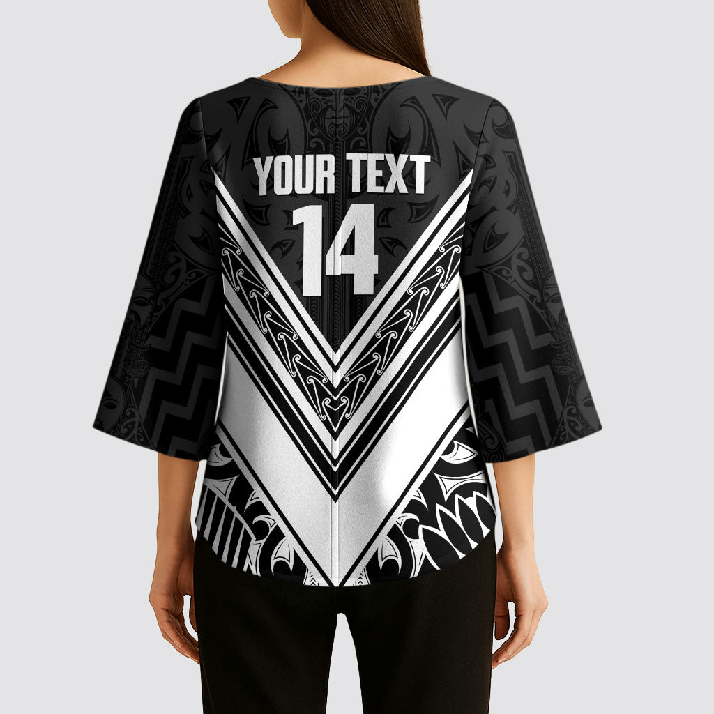 New Zealand Silver Fern Rugby Custom Kimono Sleeve Blouse Go Wheel Kiwi Maori Pattern