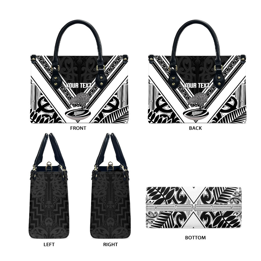 New Zealand Silver Fern Rugby Custom Leather Bag Go Wheel Kiwi Maori Pattern