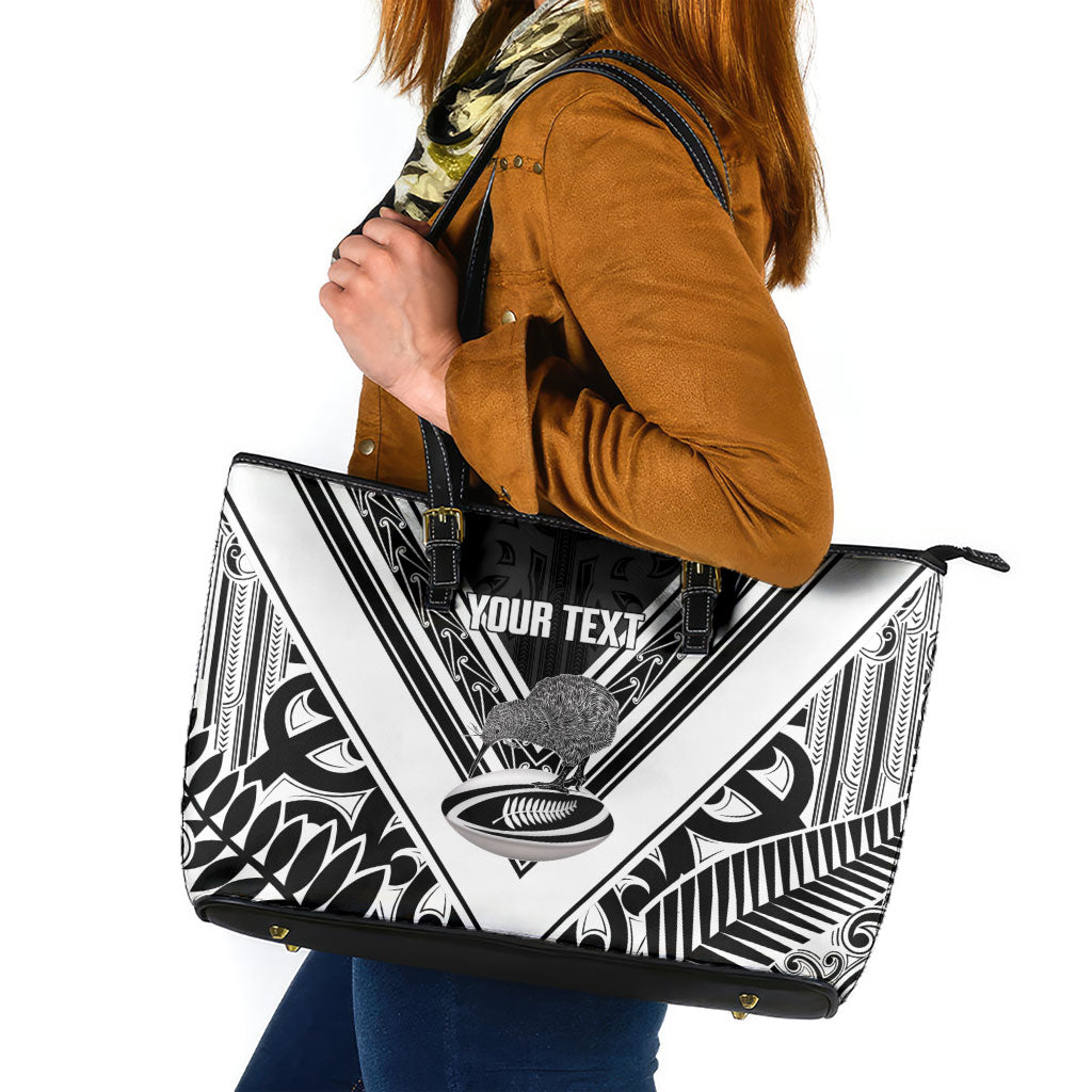 New Zealand Silver Fern Rugby Custom Leather Tote Bag Go Wheel Kiwi Maori Pattern