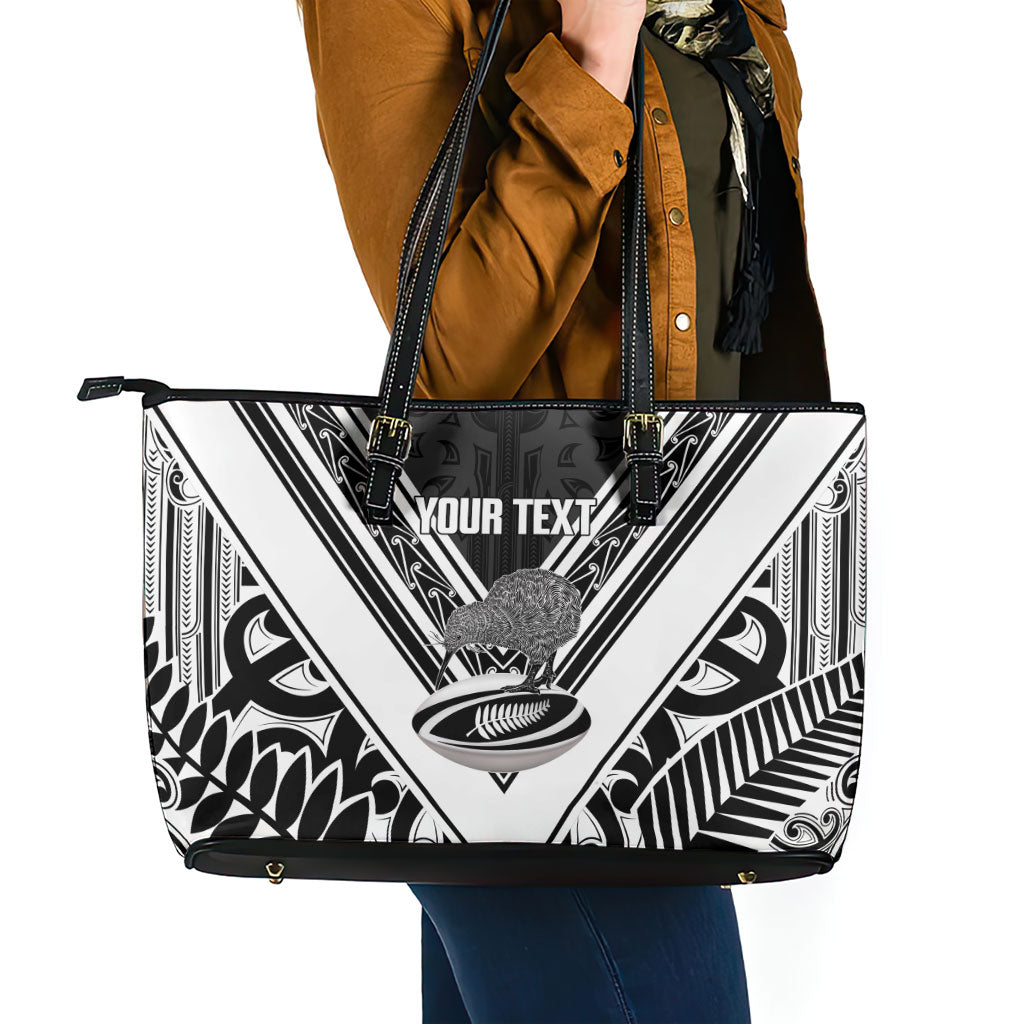 New Zealand Silver Fern Rugby Custom Leather Tote Bag Go Wheel Kiwi Maori Pattern