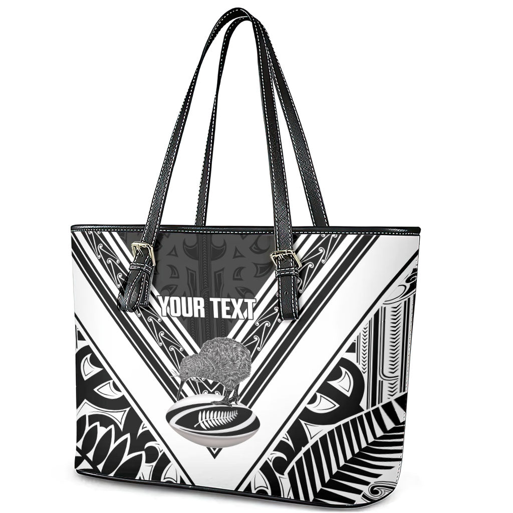 New Zealand Silver Fern Rugby Custom Leather Tote Bag Go Wheel Kiwi Maori Pattern