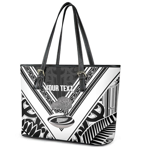 New Zealand Silver Fern Rugby Custom Leather Tote Bag Go Wheel Kiwi Maori Pattern