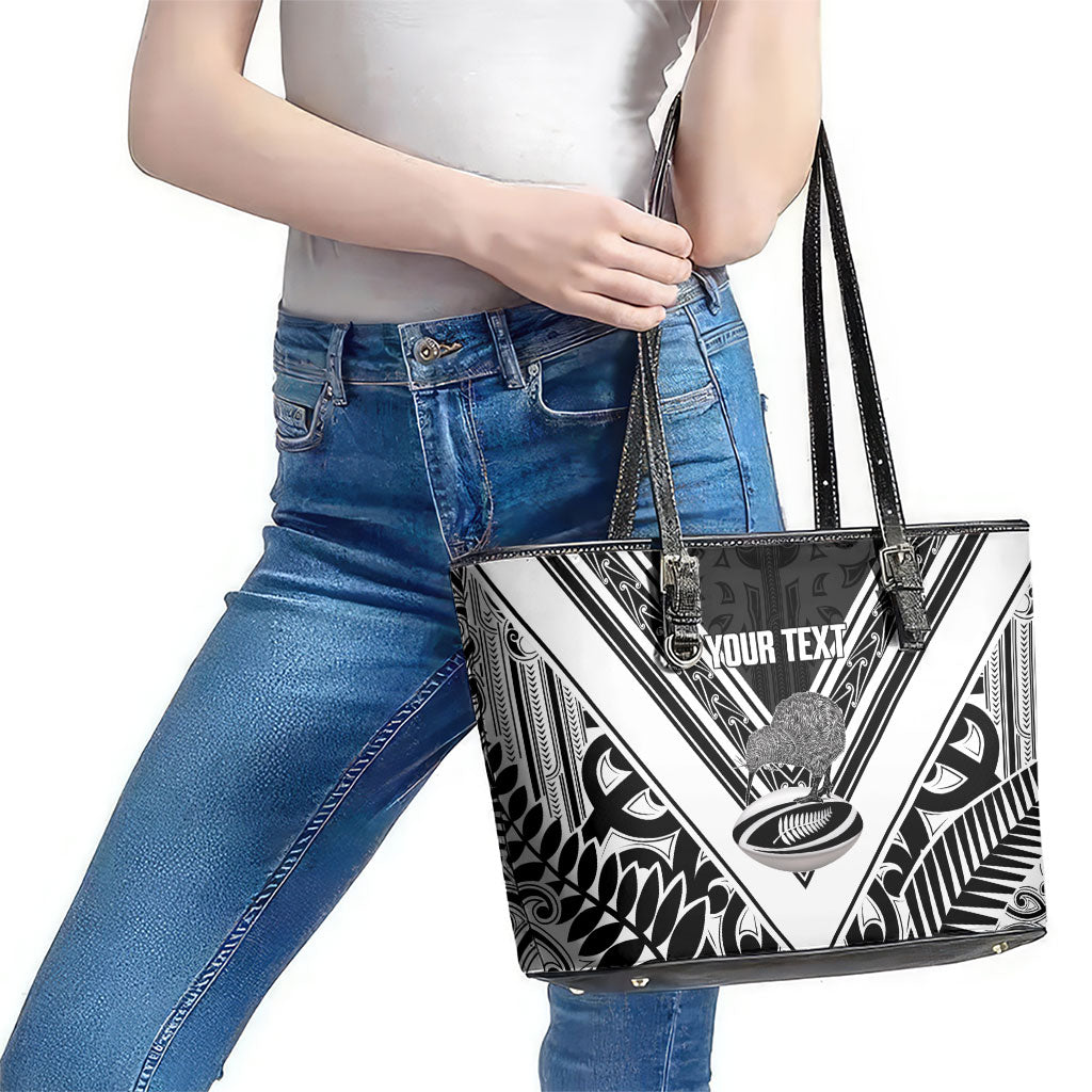 New Zealand Silver Fern Rugby Custom Leather Tote Bag Go Wheel Kiwi Maori Pattern