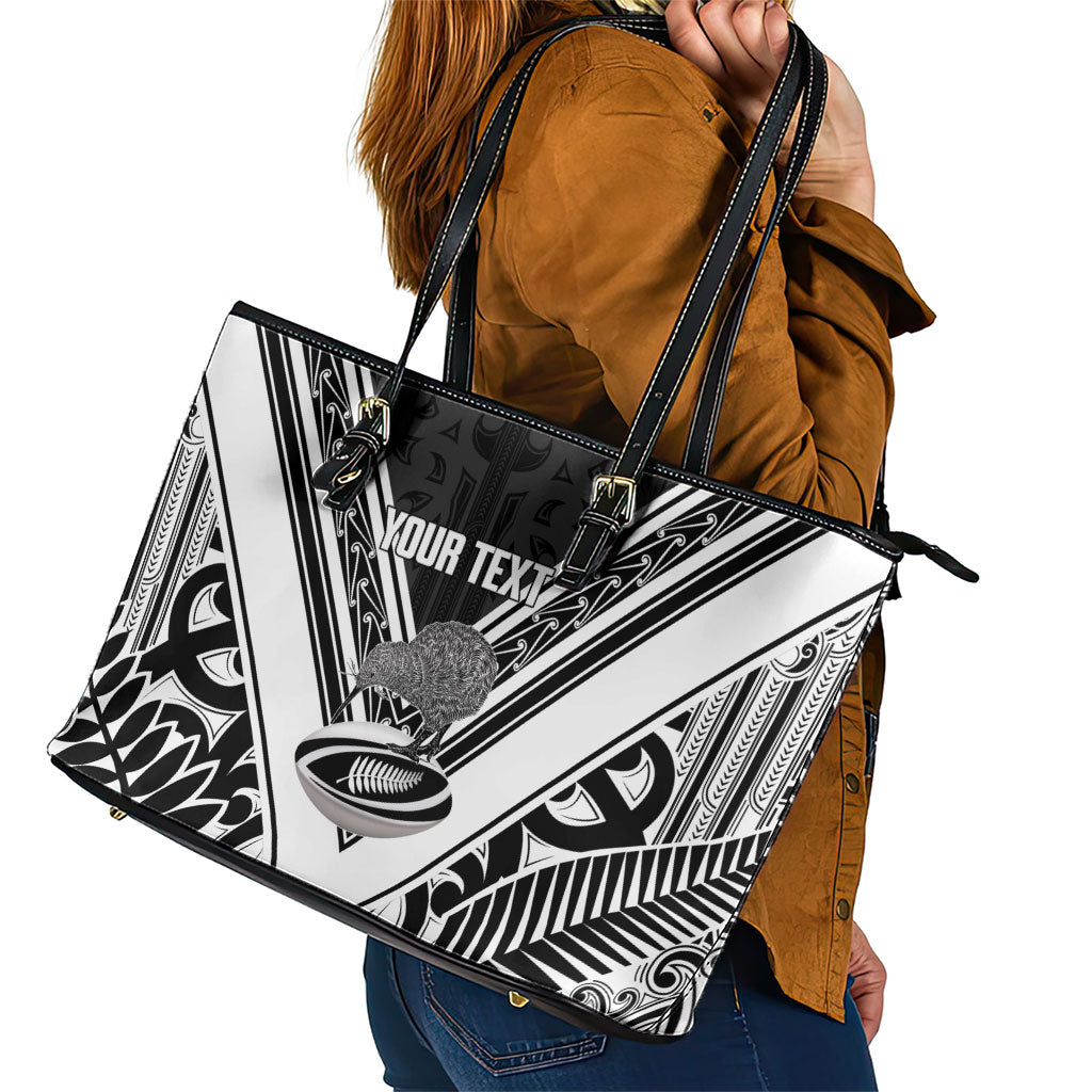 New Zealand Silver Fern Rugby Custom Leather Tote Bag Go Wheel Kiwi Maori Pattern