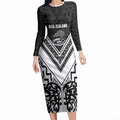 New Zealand Silver Fern Rugby Custom Long Sleeve Bodycon Dress Go Wheel Kiwi Maori Pattern
