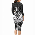 New Zealand Silver Fern Rugby Custom Long Sleeve Bodycon Dress Go Wheel Kiwi Maori Pattern