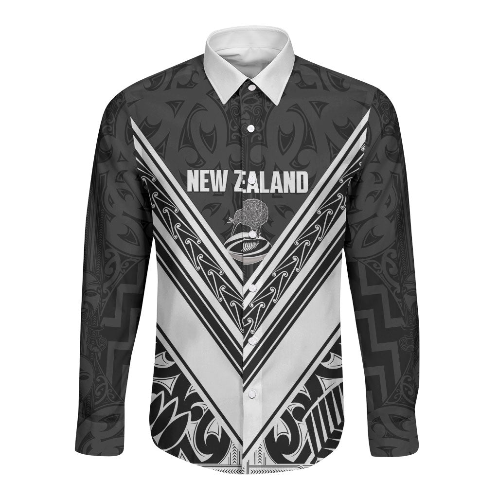 New Zealand Silver Fern Rugby Custom Long Sleeve Button Shirt Go Wheel Kiwi Maori Pattern