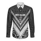 New Zealand Silver Fern Rugby Custom Long Sleeve Button Shirt Go Wheel Kiwi Maori Pattern